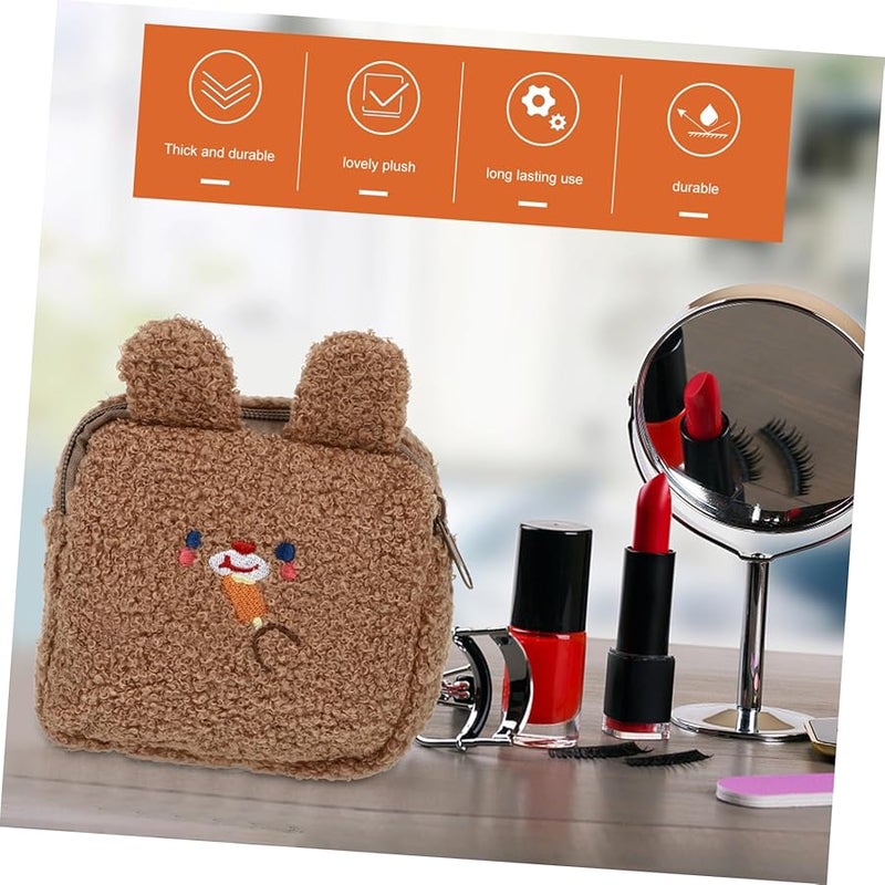 Brown Small Cotton Pouch Bag For Cosmetics Sanitary Napkin Holder Coin Purse Cartoon Pattern - Image 5
